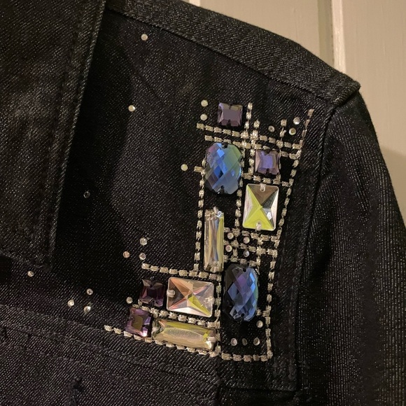 Chico’s platinum denim bling jacket size 1 =medium (8) like new - Picture 3 of 12